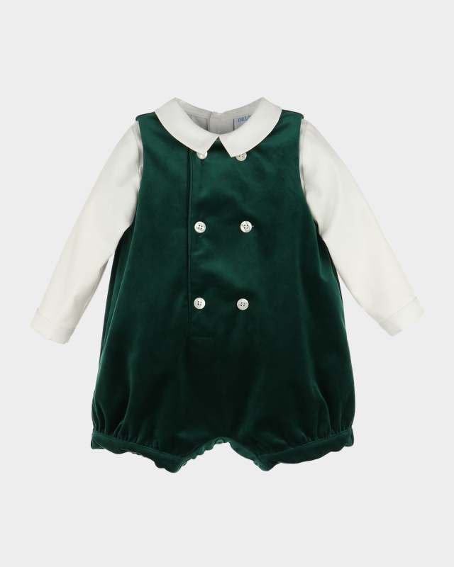 Boy's Velvet Romper with Long-Sleeve Shirt, Size 6M-24